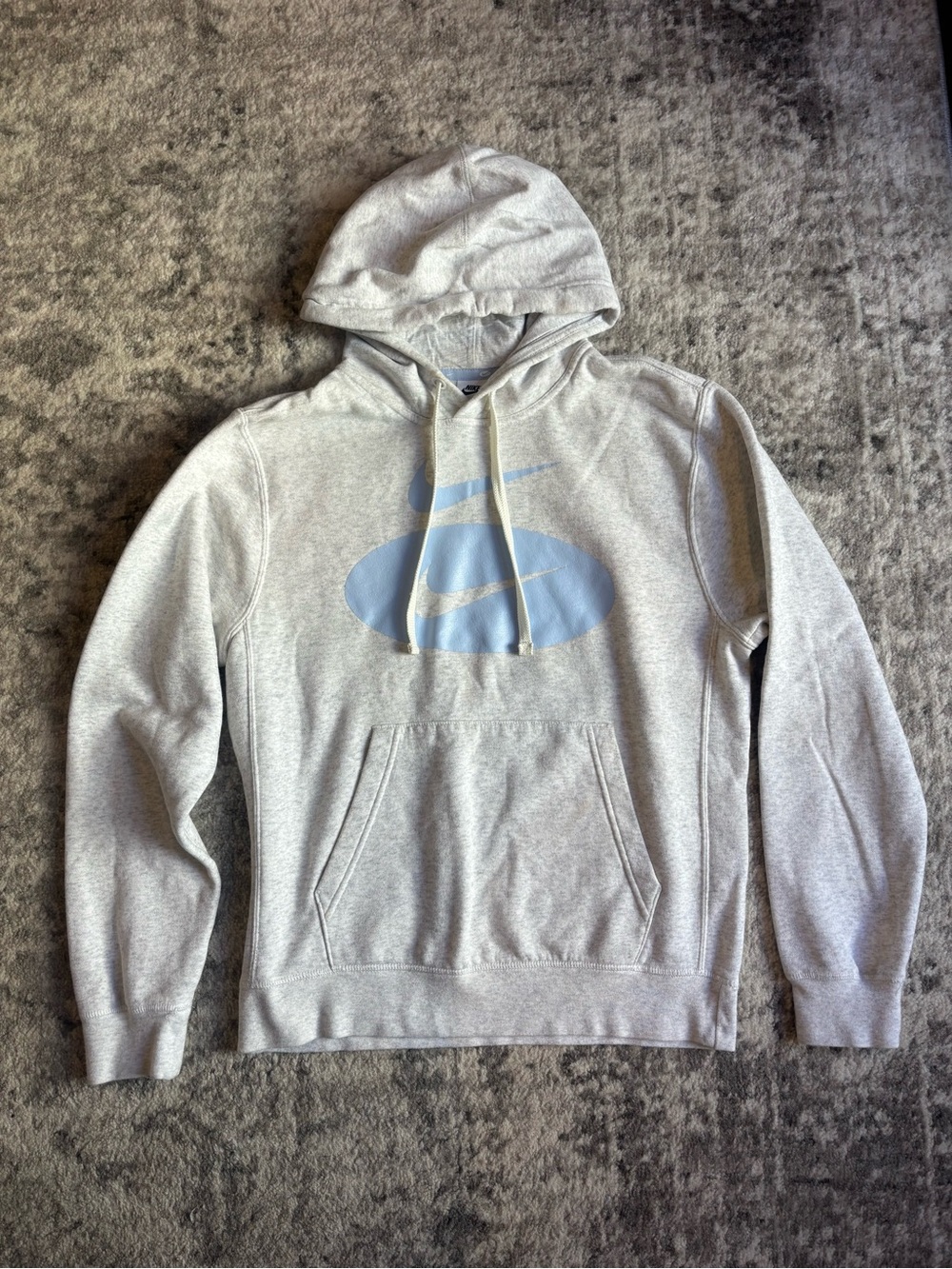 Nike Heather Gray Hoodie with Light Blue Logo - Men's Pullover